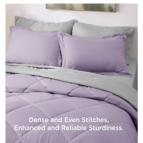 Bedsure Full Size Comforter Set - 7 Pieces Reversible Light Purple Bedding - Picture 3 of 4